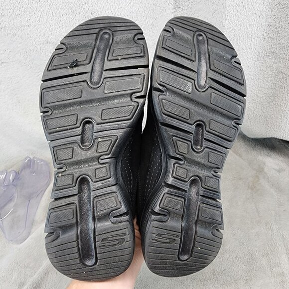 Skechers Shoes Womens 7.5 Black Leather & Textile Arch Fit Slip On Sneaker Clog - Picture 7 of 10